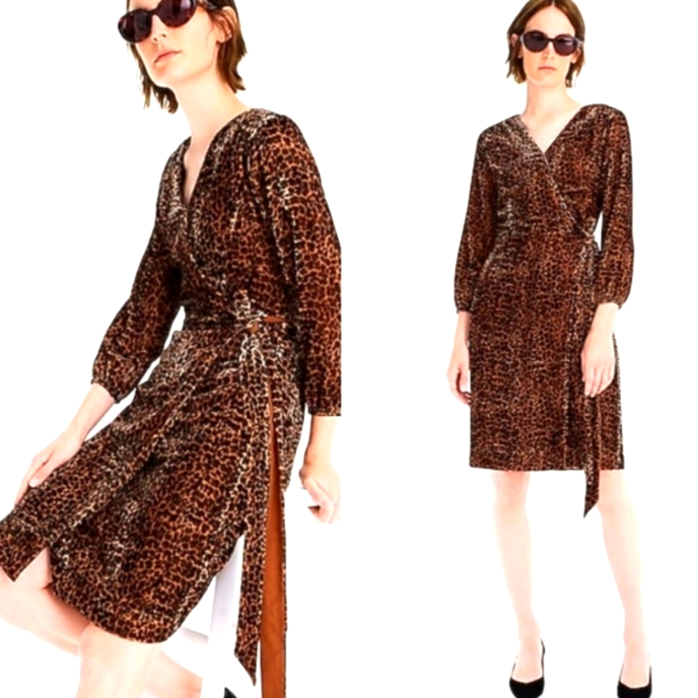J. Crew Leopard Velvet Wrap Dress NWT